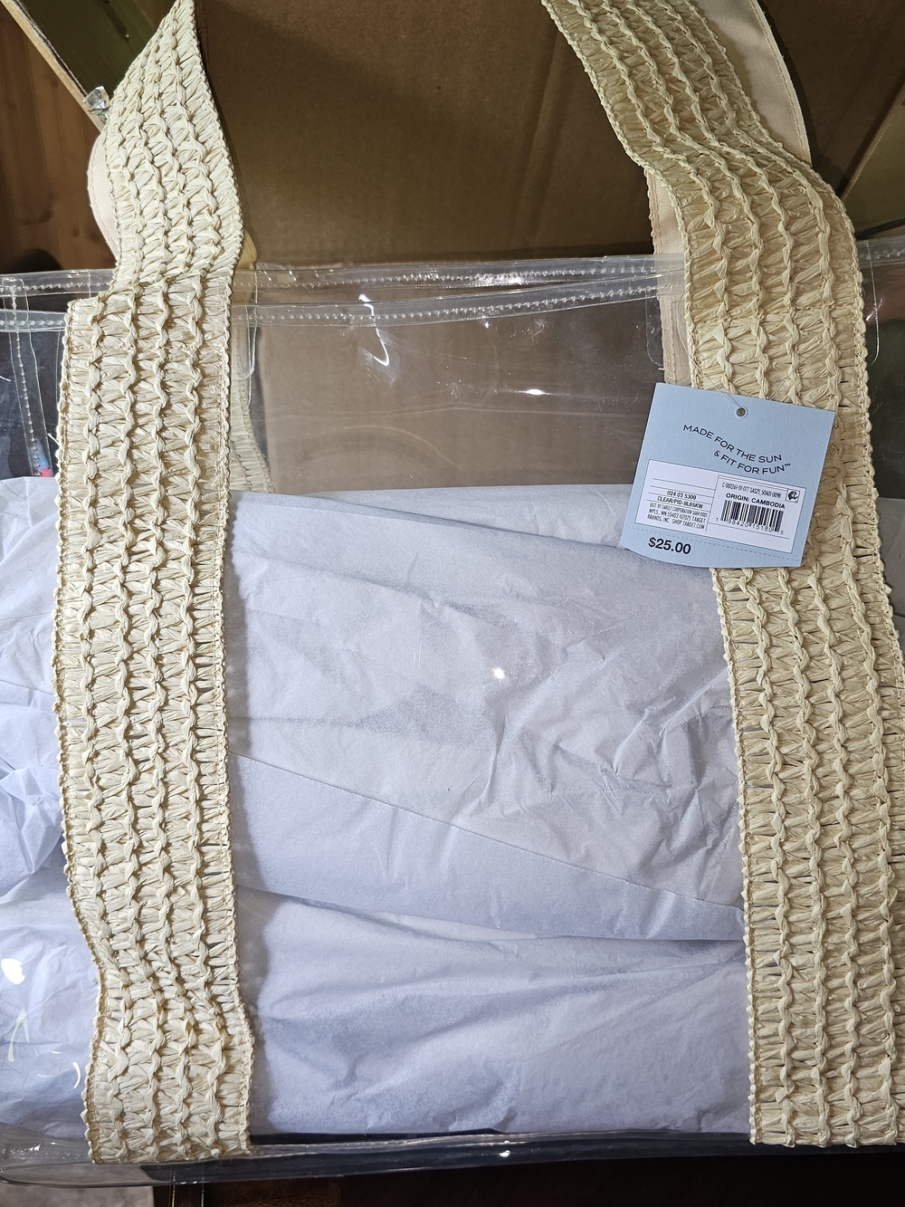 Clear Tote Bag with Cream Woven Handles